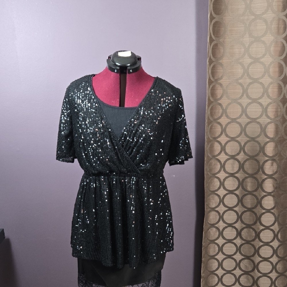 Torrid Black Sequin Blouse